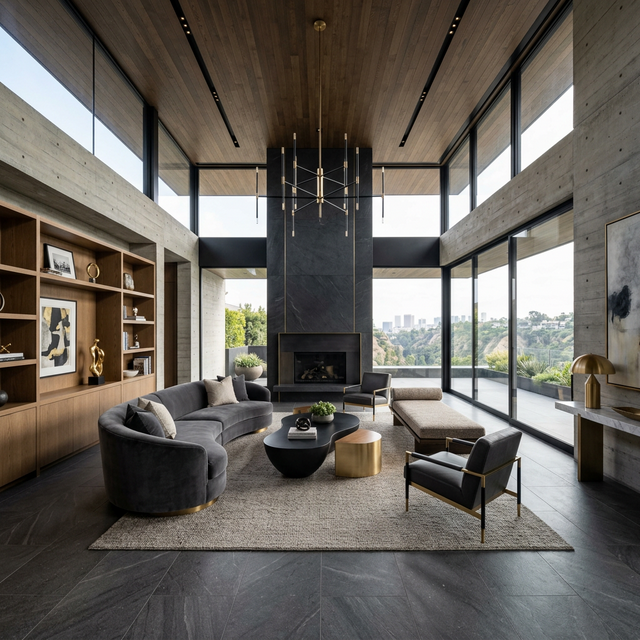 Living room moderno con muebles a medida